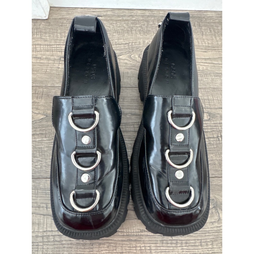 ASOS DESIGN Womens Black Chunky D-Ring Lug Sole Loafers Square Toe Size 7